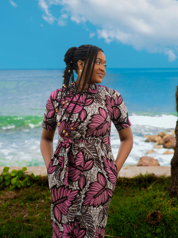 Khady African Print Belted Button Up Shirt Dress - Gaarmi