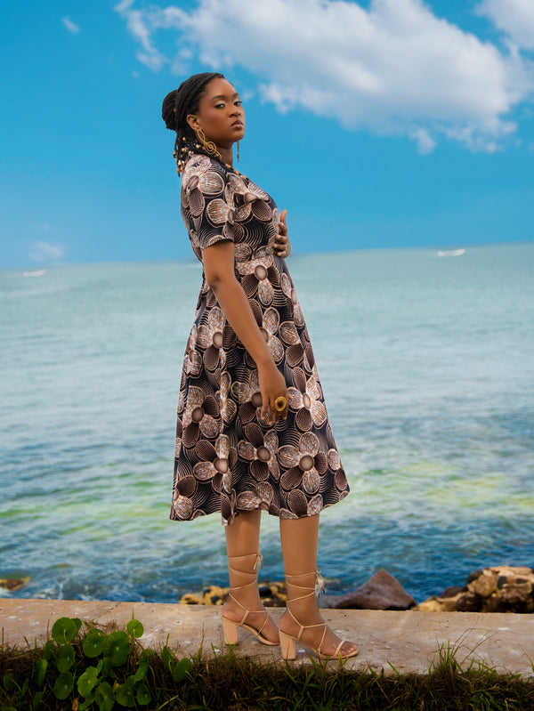 Adja African Print Fit-and-Flare Midi Dress - Gaarmi