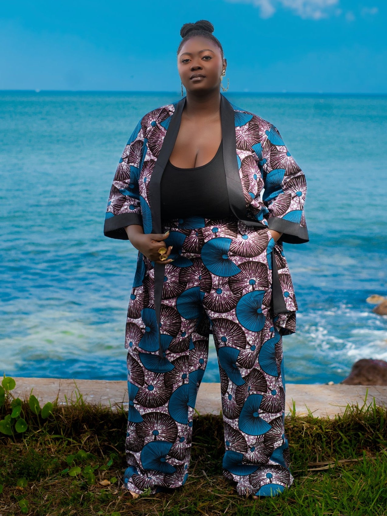 Nafi African Print Kimono & Wide-Leg Pants Set