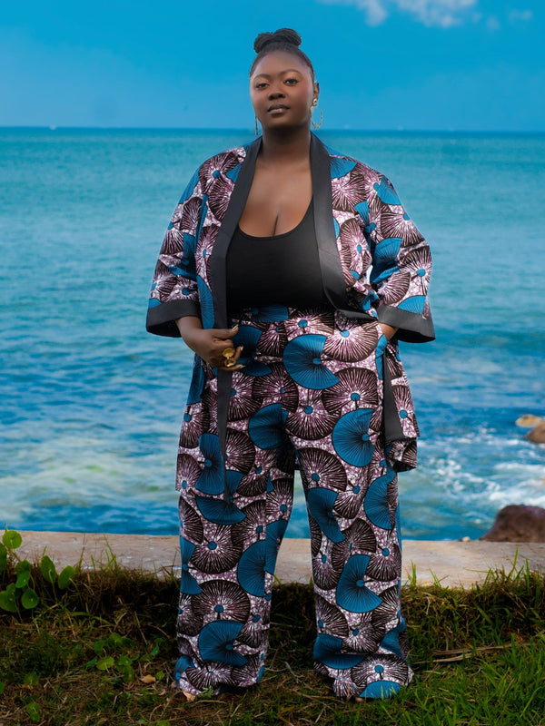 Nafi African Print Kimono & Wide-Leg Pants Set - Gaarmi