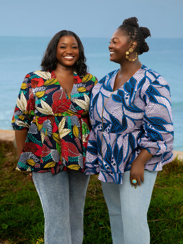 Bineta African Print Zip-Front Peplum Top – Lilac - Gaarmi