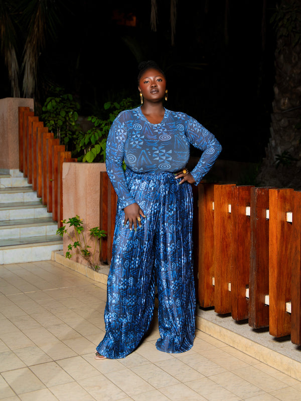 Dieynaba African Print Mesh Top & Palazzo Pants Set - Gaarmi
