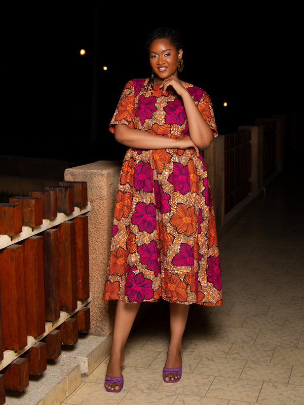 Adja African Print Fit-and-Flare Midi Dress - Gaarmi