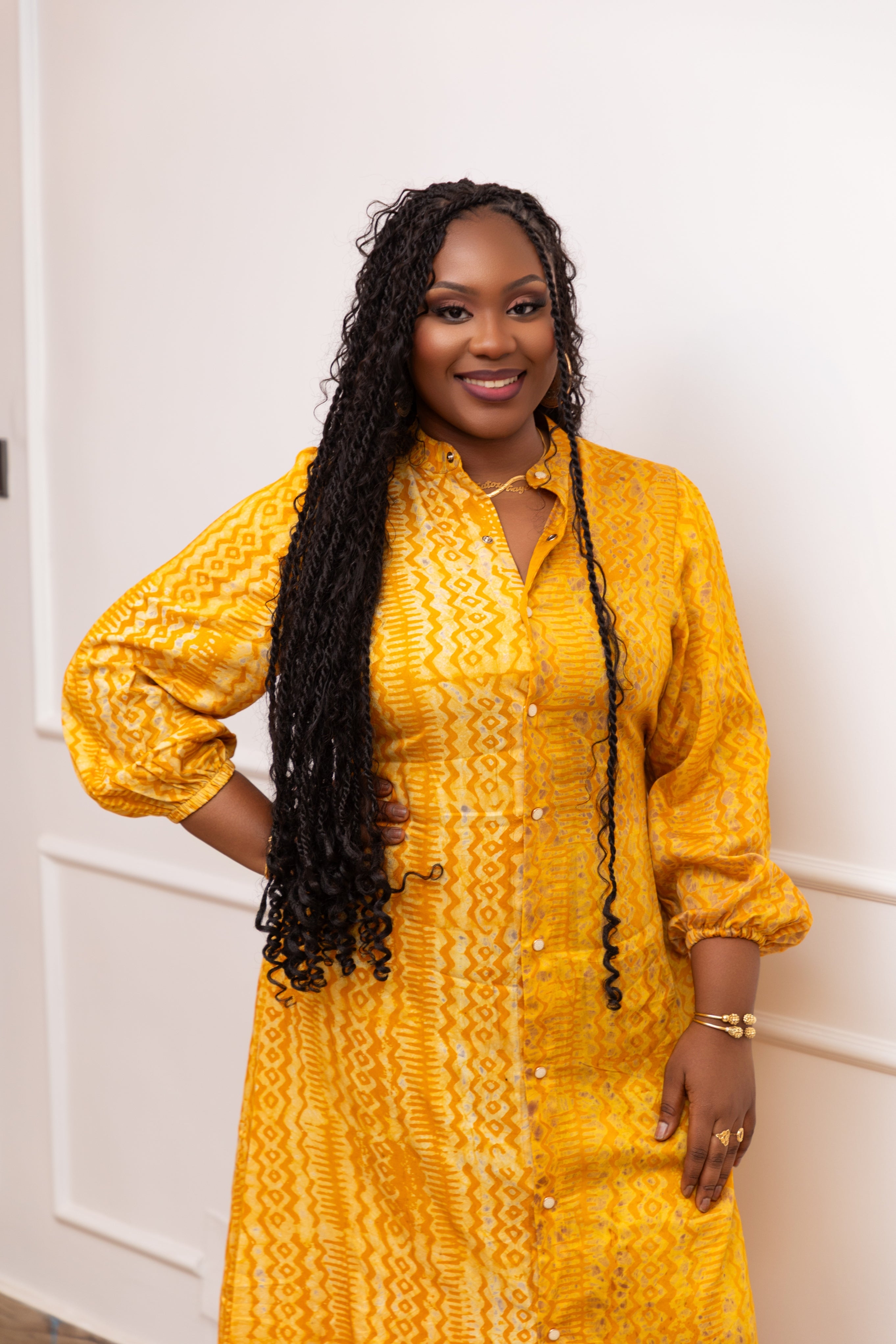 Wurus Golden African Print Maxi Shirt Dress - Gaarmi