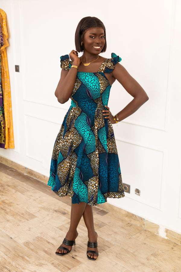 MARIAMA CORSET MIDI DRESS (Teal & Blue) - Gaarmi