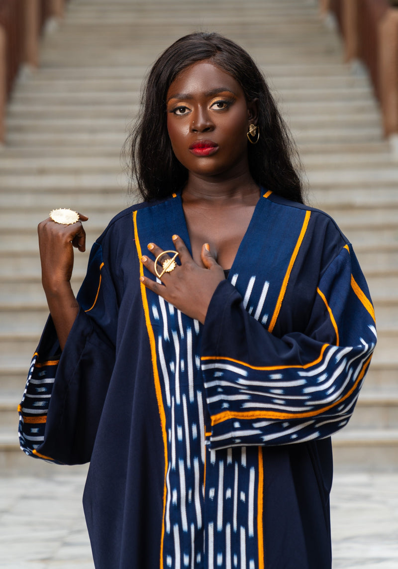 Fanta Knitted African Kimono (Navy Blue) | Gaarmi Fanta Knitted African Kimono (Navy Blue) | Gaarmi