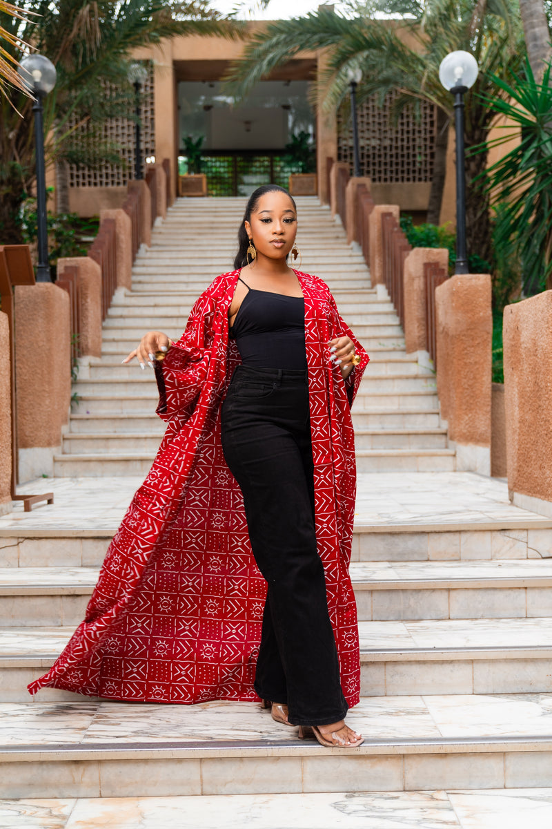 Aicha African Print Bogolan Kimono (Red) | Gaarmi Aicha African Print Bogolan Kimono (Red) | Gaarmi