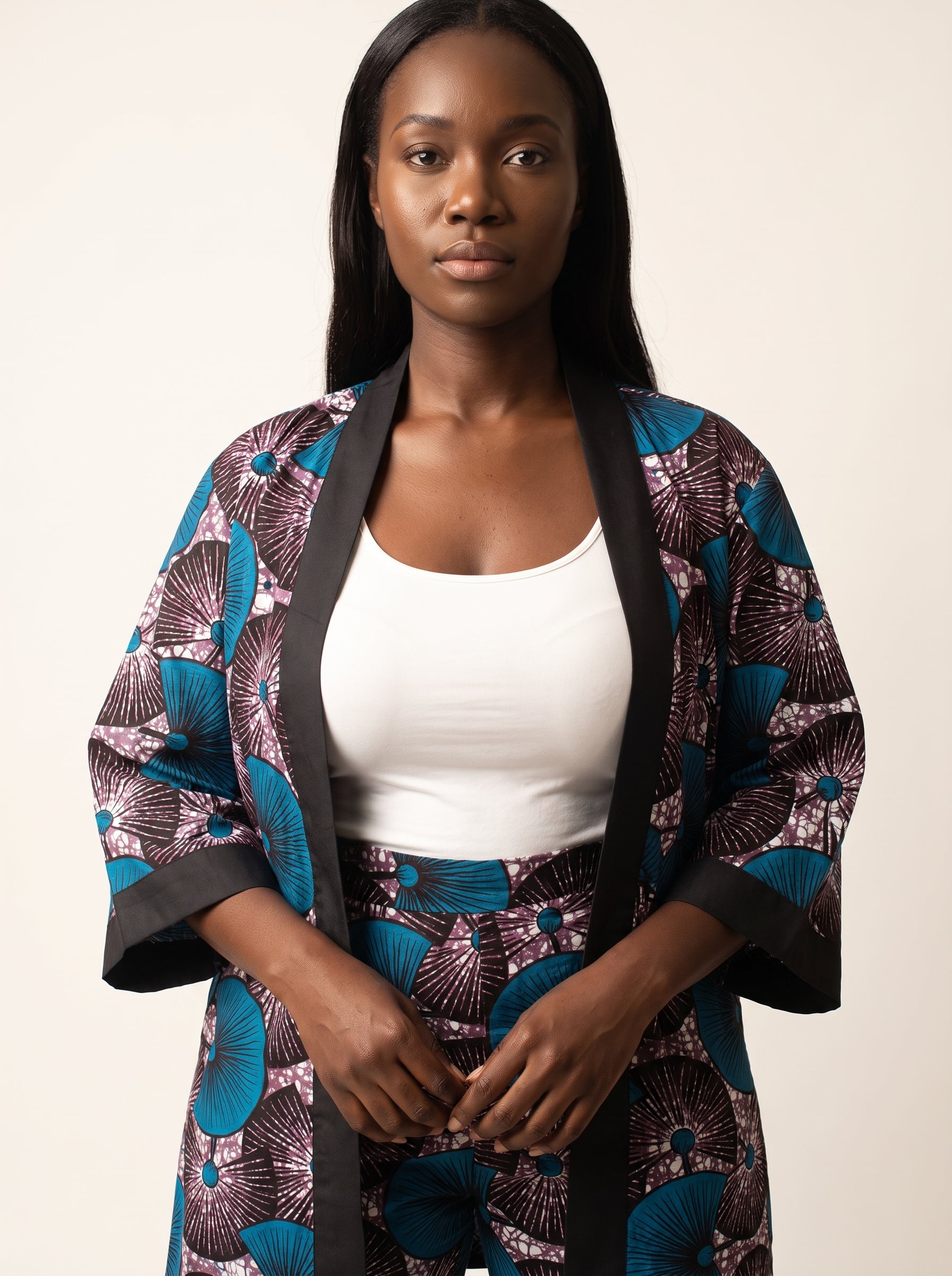 Nafi African Print Kimono & Wide-Leg Pants Set