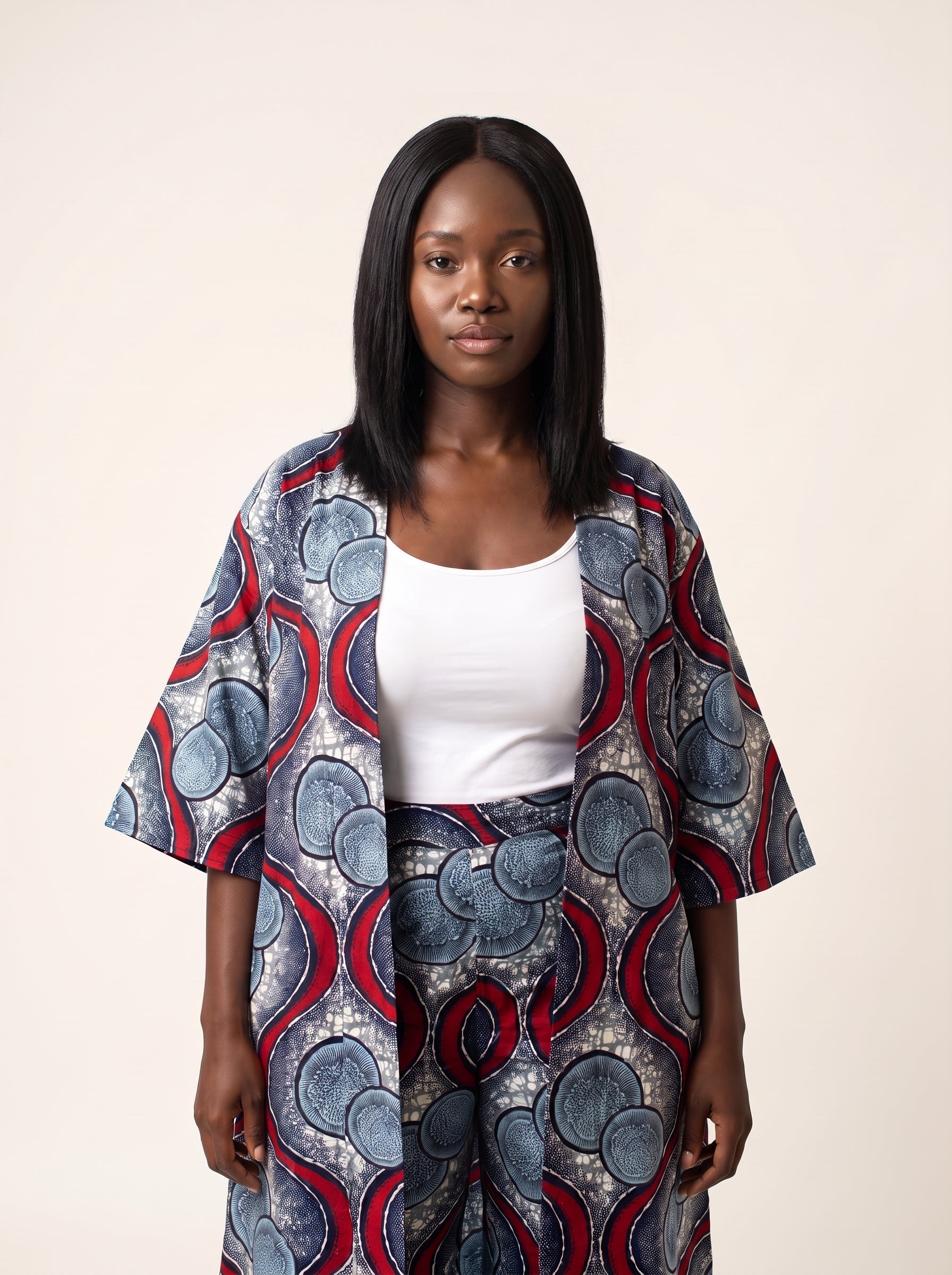 Marieme African Print Kimono & Wide-Leg Pants Set
