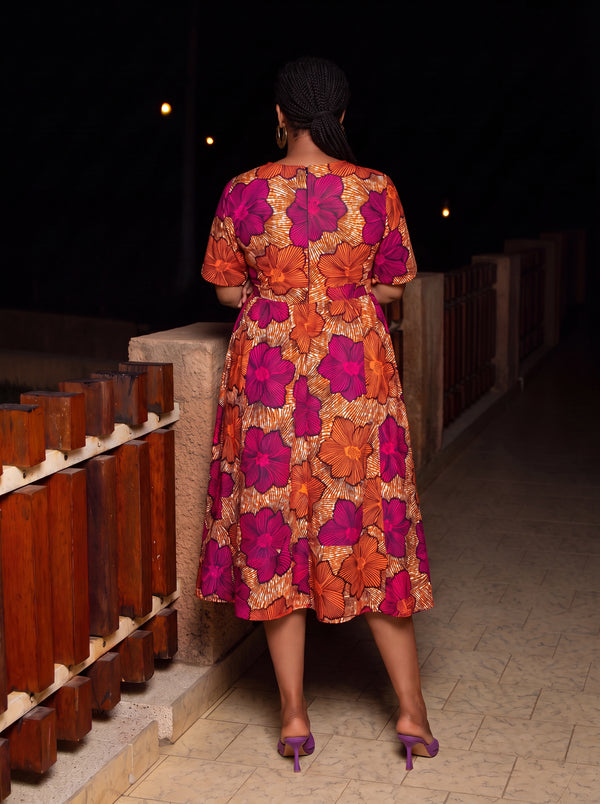 Adja African Print Fit-and-Flare Midi Dress - Gaarmi