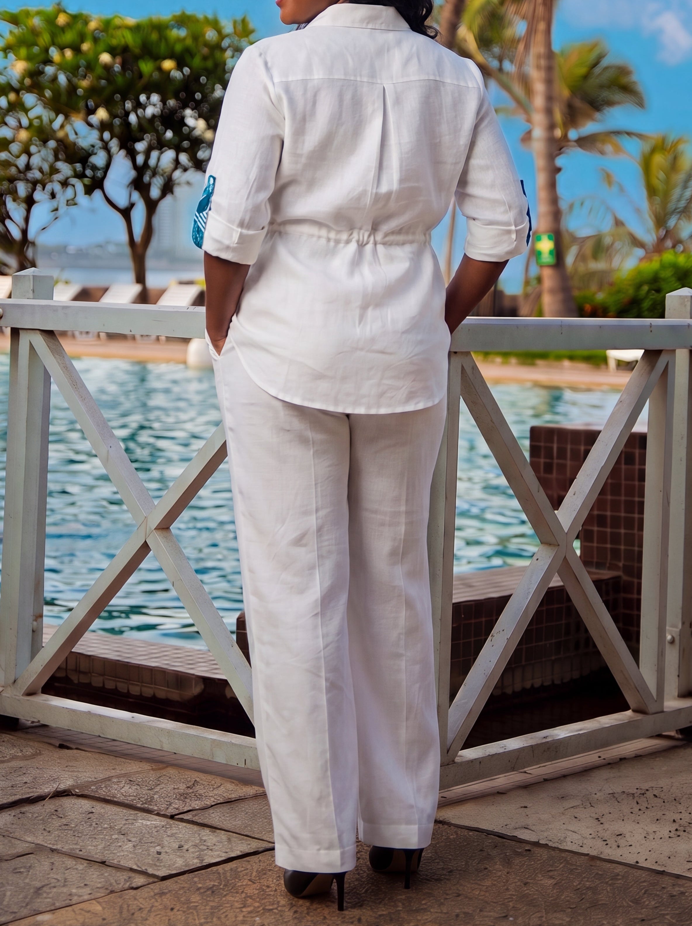 Oumy Linen Shirt & Wide-Leg Pants Set – Ivory