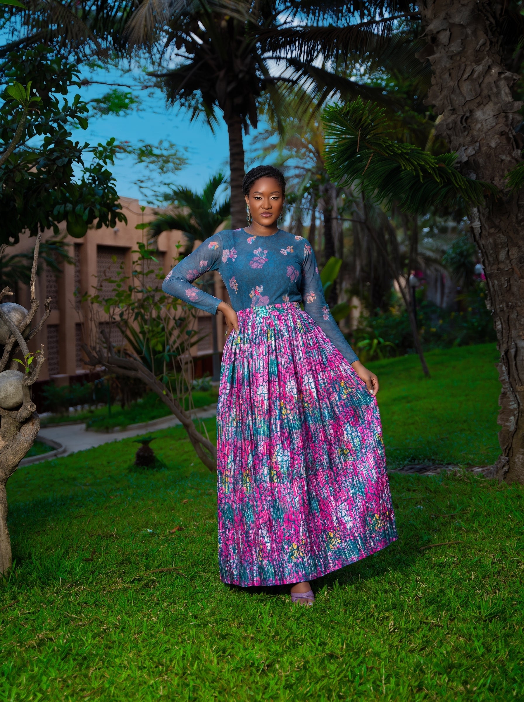 Adja African Print Resort Silk Skirt Set