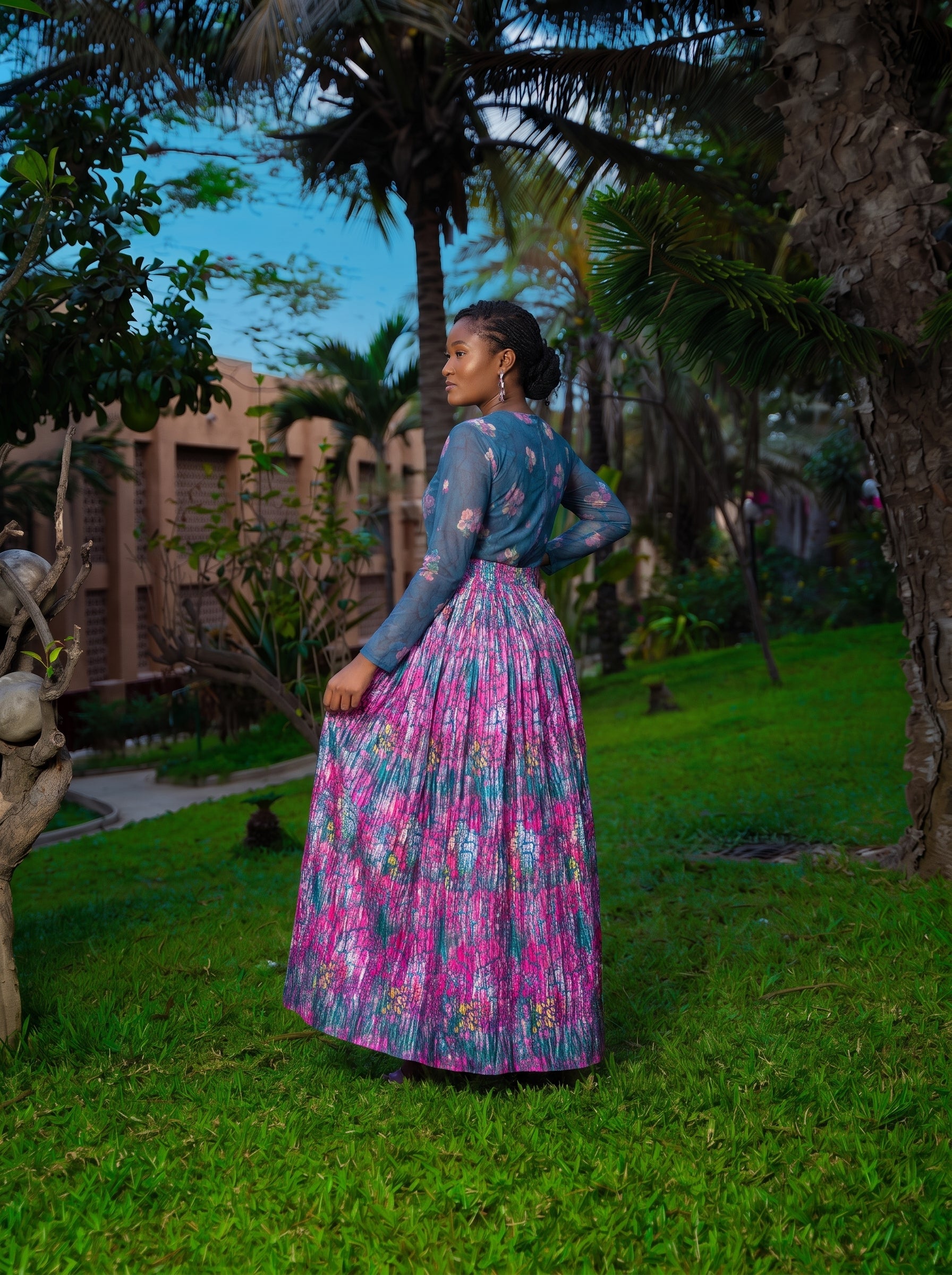 Adja African Print Resort Silk Skirt Set