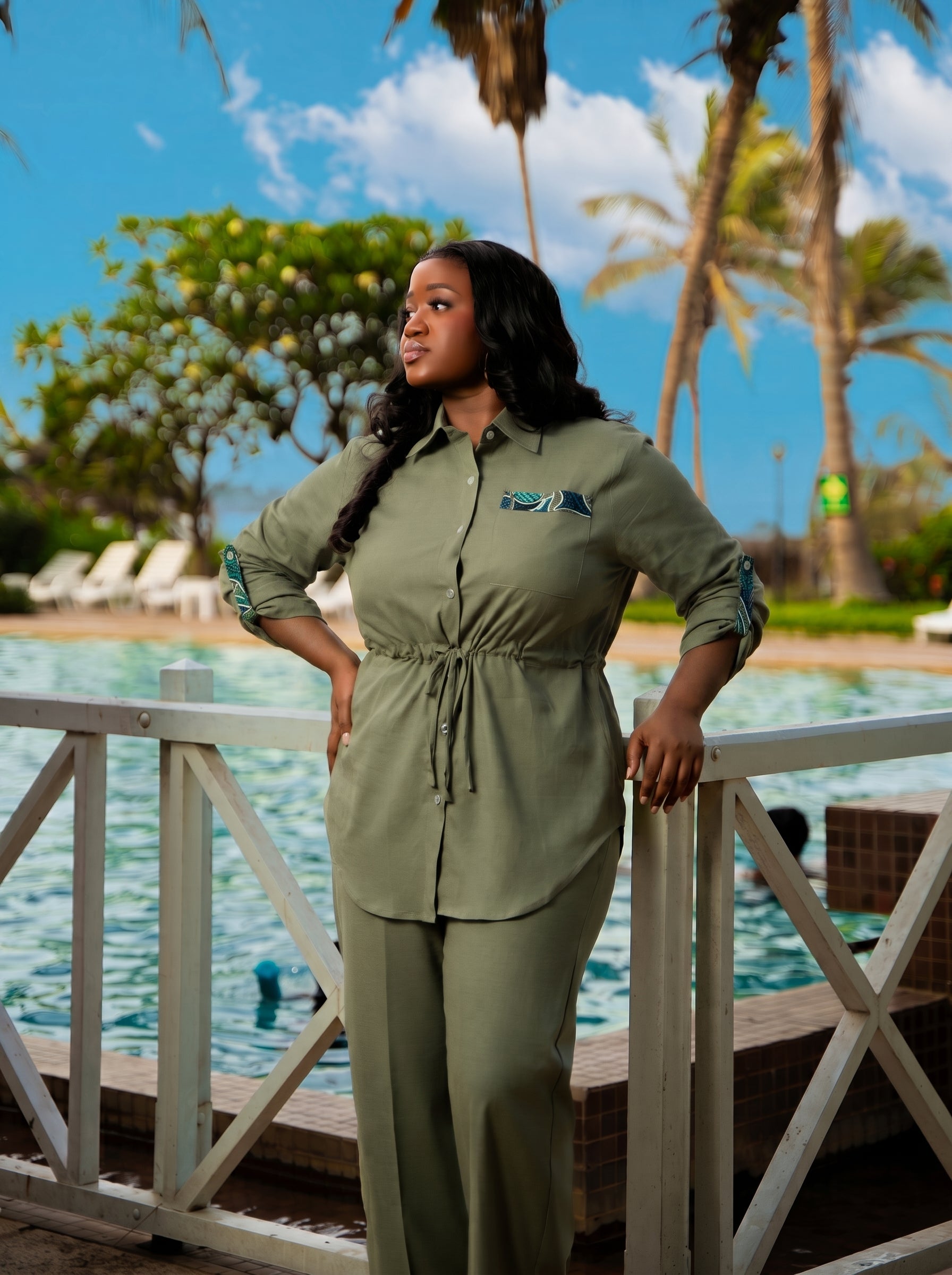 Oumy Linen Shirt & Wide-Leg Pants Set – Sage