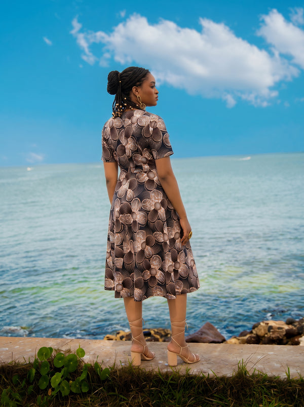 Adja African Print Fit-and-Flare Midi Dress - Gaarmi