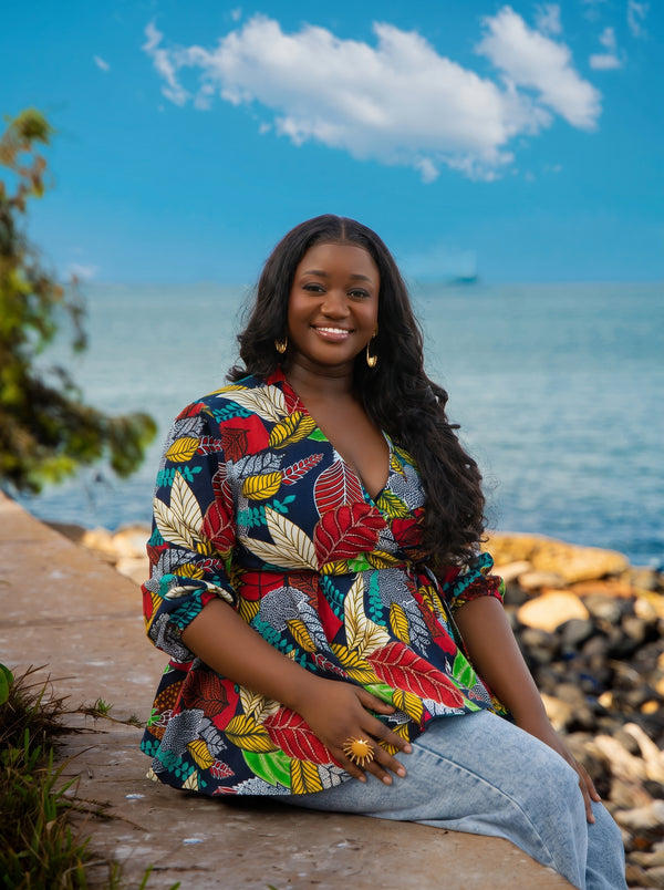 Awa African Print Puff Sleeve Wrap Top - Gaarmi