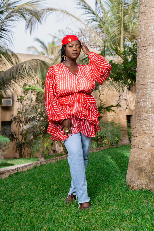 Ndela African Print Chiffon Ruffle Top - Gaarmi
