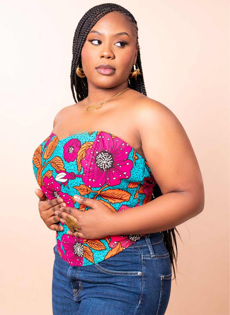 FABIENNE FUCHSIA AFRICAN PRINT CORSET TOP