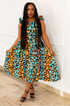 MARIAMA CORSET MIDI DRESS (Orange & Blue)