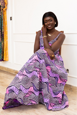 KHADY AFRICAN PRINT MAXI DRESS (Purple & Pink Geometric)
