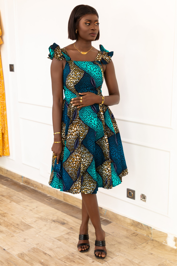 MARIAMA CORSET MIDI DRESS (Teal & Blue) - Gaarmi