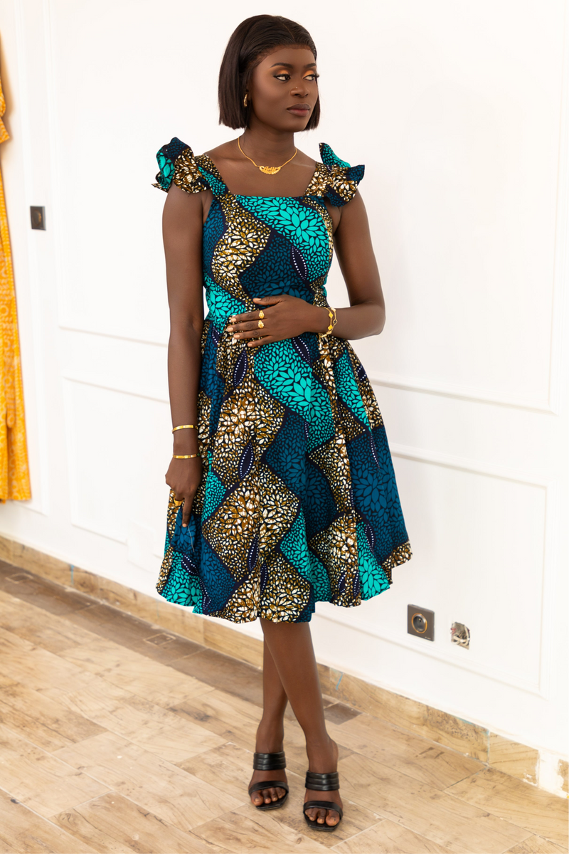 MARIAMA CORSET MIDI DRESS (Teal & Blue)