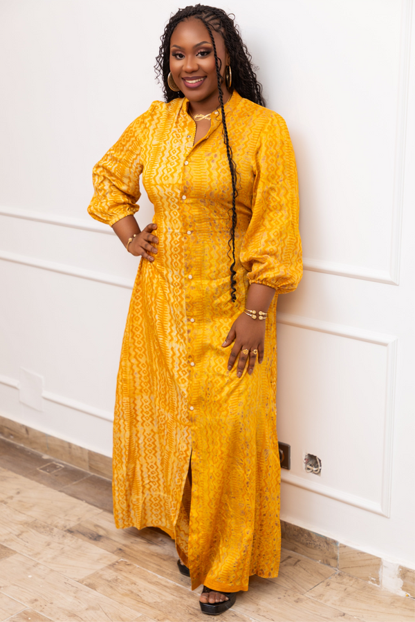 Wurus Golden African Print Maxi Shirt Dress - Gaarmi