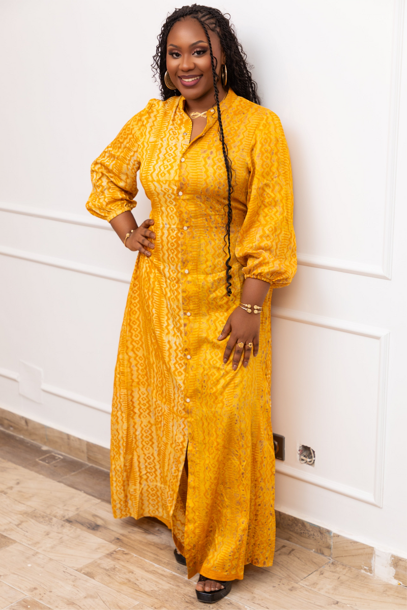 Wurus Golden African Print Maxi Shirt Dress