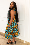 MARIAMA CORSET MIDI DRESS (Orange & Blue)