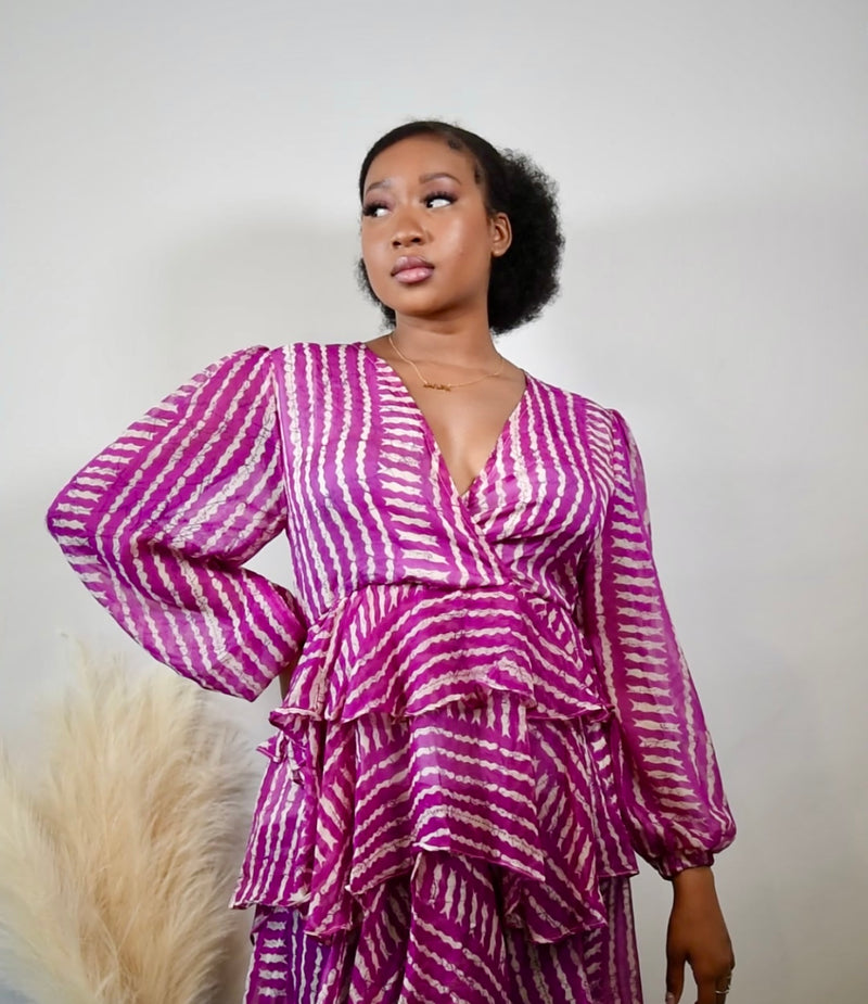 Ndela African Print Chiffon Ruffle Top