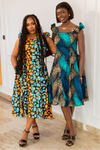 MARIAMA CORSET MIDI DRESS (Orange & Blue)