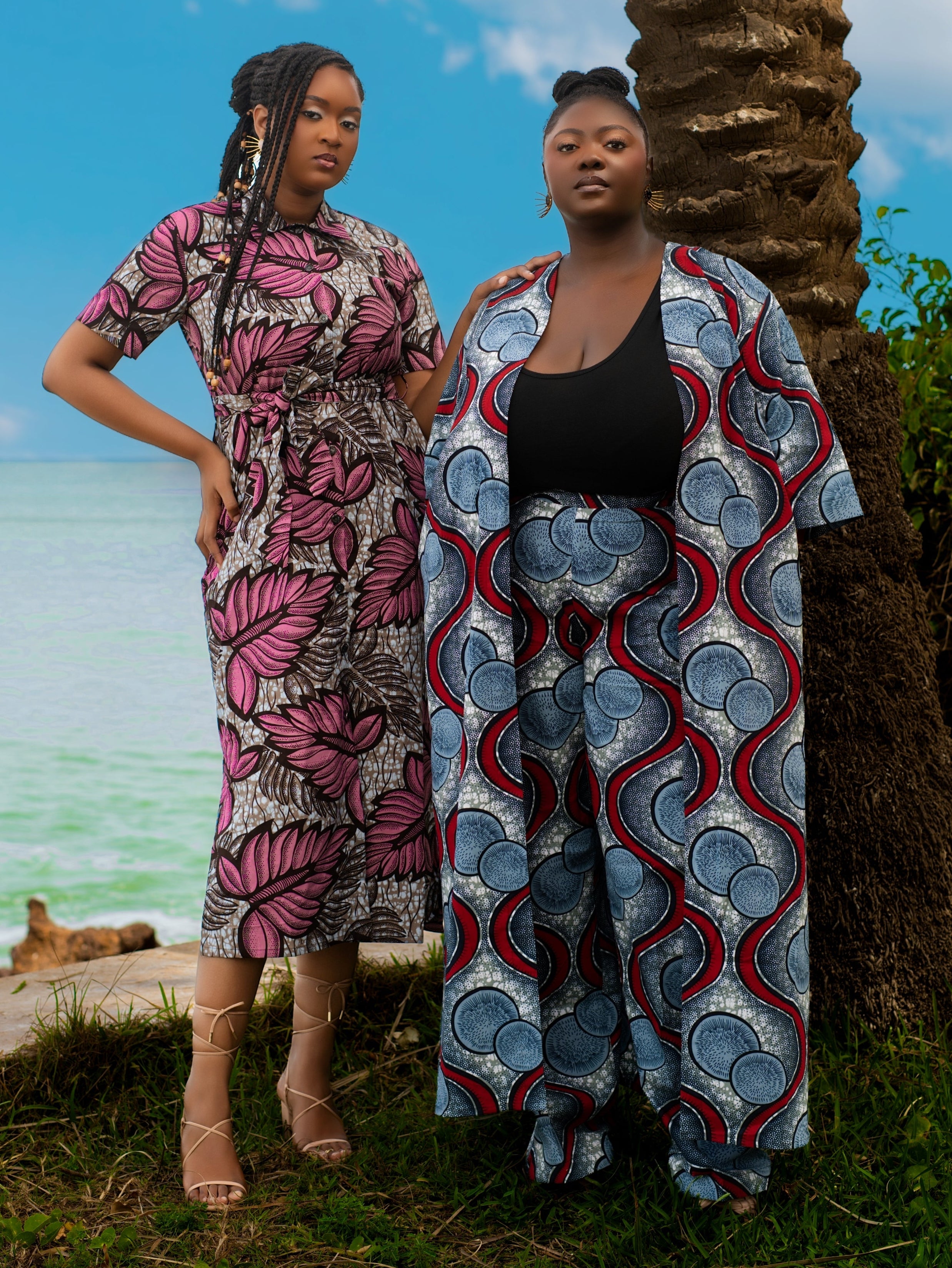 Khady African Print Belted Button Up Shirt Dress