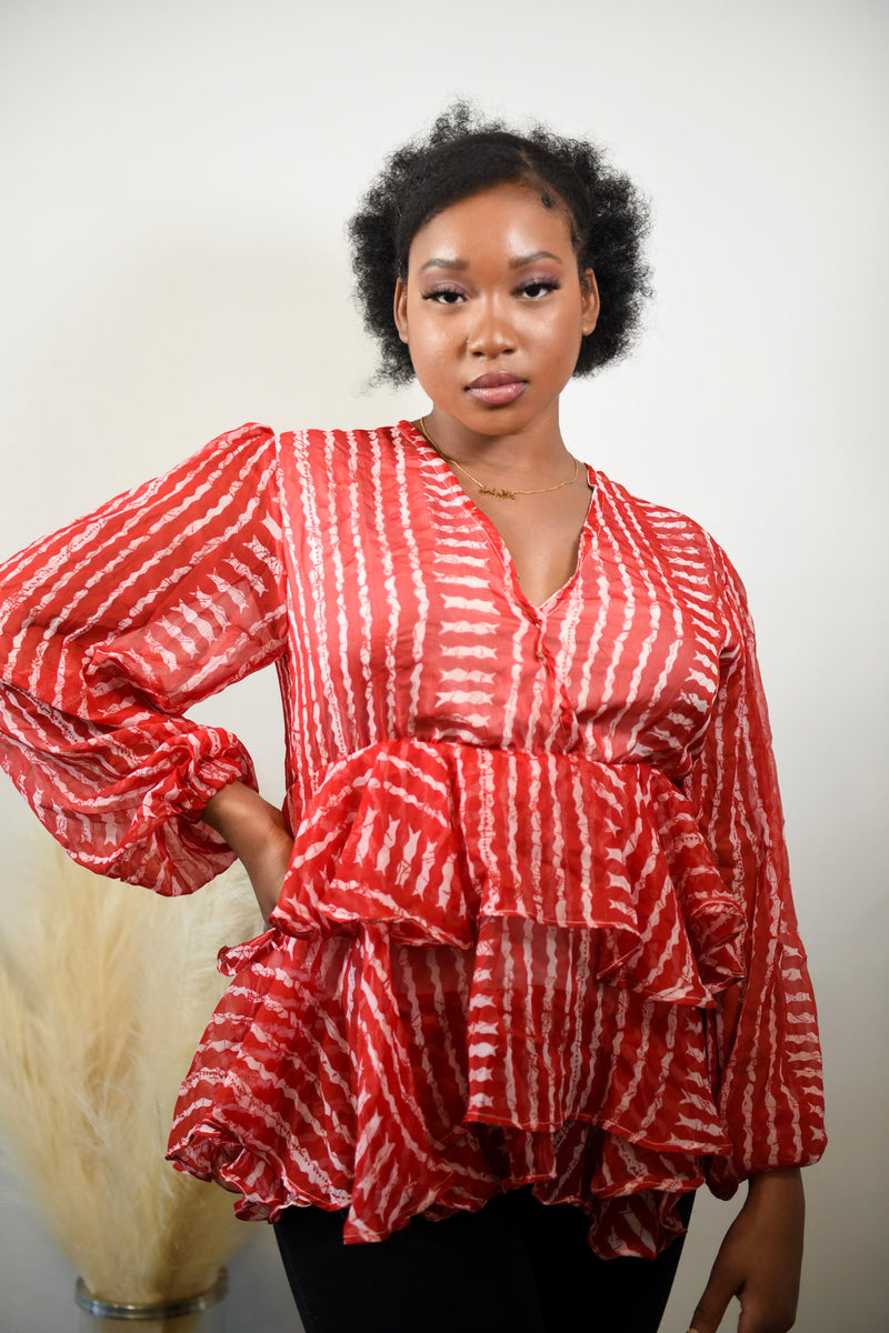 Ndela African Print Chiffon Ruffle Top