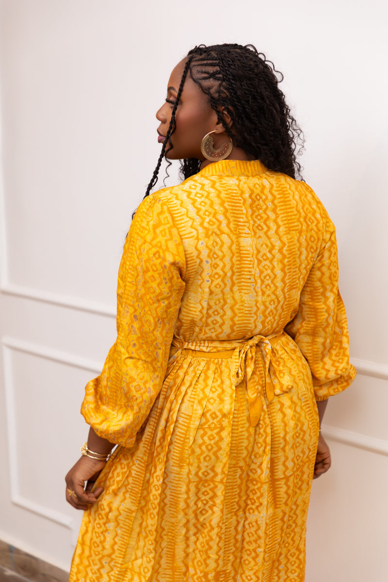 Wurus Golden African Print Maxi Shirt Dress