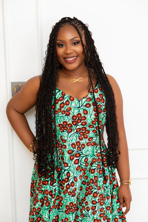 KHADY AFRICAN PRINT MAXI DRESS (Cherry Lime) - Gaarmi