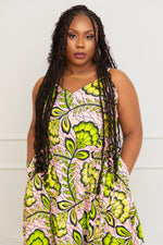 KHADY AFRICAN PRINT MAXI DRESS (Green & Pink Floral)