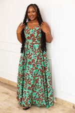 KHADY AFRICAN PRINT MAXI DRESS (Cherry Lime)