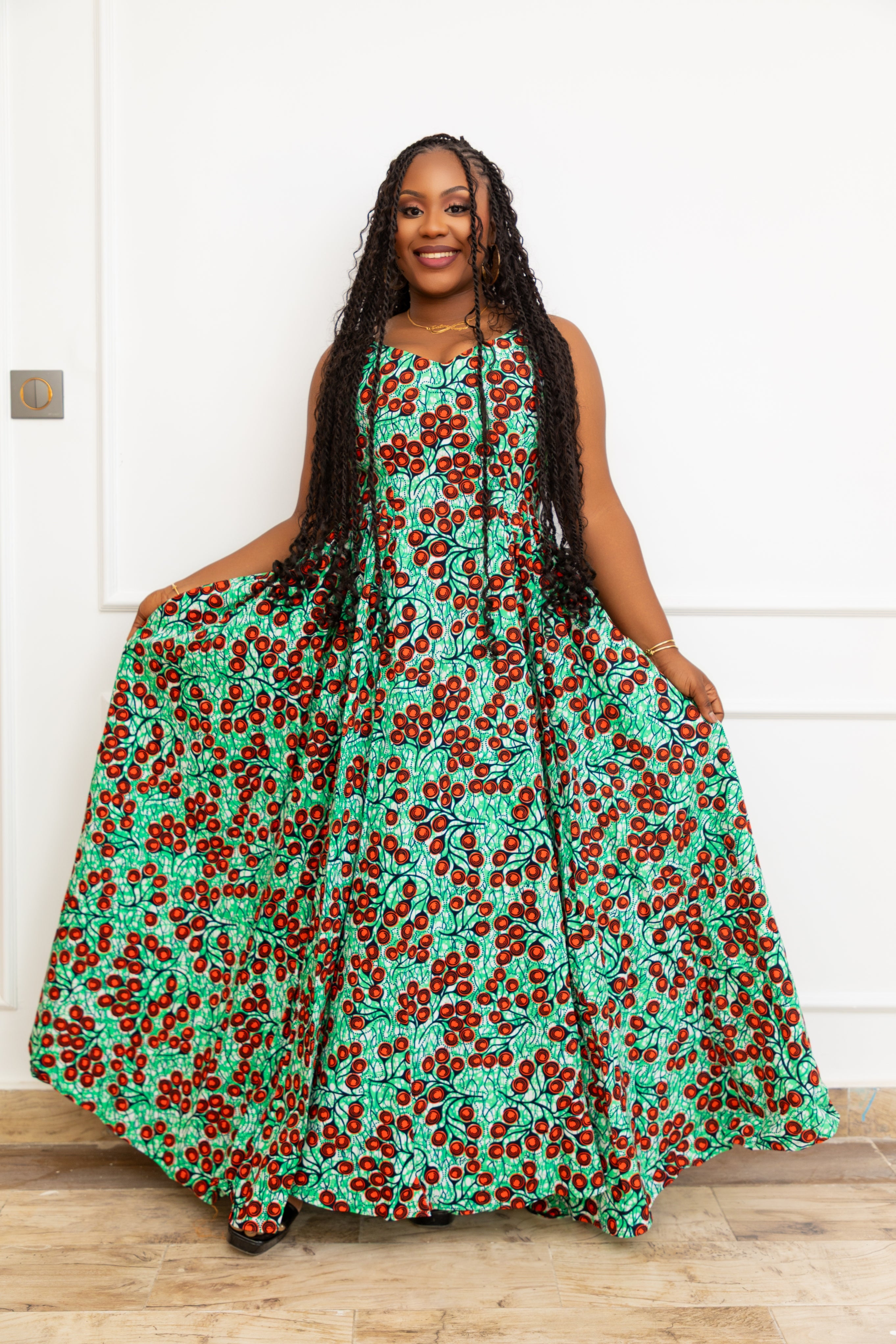 KHADY AFRICAN PRINT MAXI DRESS (Cherry Lime) - Gaarmi