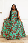 KHADY AFRICAN PRINT MAXI DRESS (Cherry Lime)