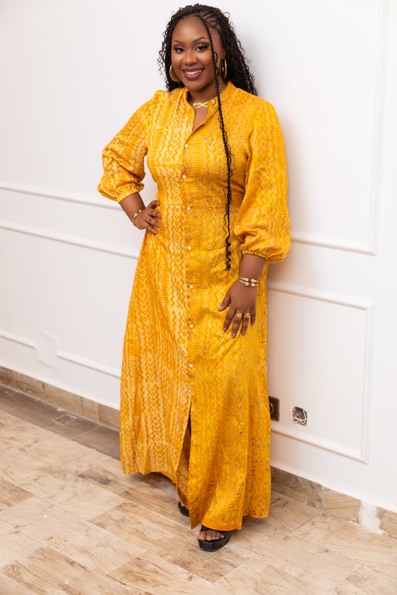 Wurus Golden African Print Maxi Shirt Dress - Gaarmi Wurus Golden African Print Maxi Shirt Dress - Gaarmi