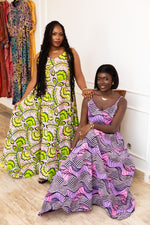 KHADY AFRICAN PRINT MAXI DRESS (Green & Pink Floral)