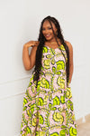 KHADY AFRICAN PRINT MAXI DRESS (Green & Pink Floral)