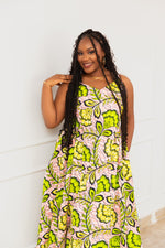 KHADY AFRICAN PRINT MAXI DRESS (Green & Pink Floral)