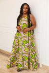 KHADY AFRICAN PRINT MAXI DRESS (Green & Pink Floral)