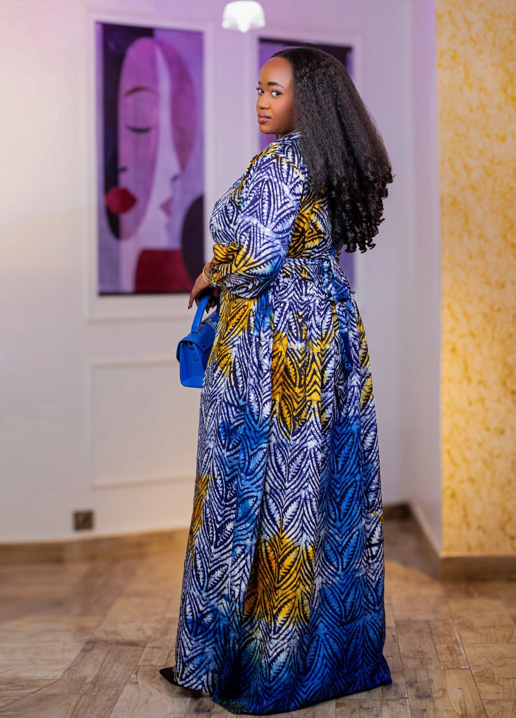 Wurus Blue & Yellow African Print Maxi Shirt Dress - Gaarmi