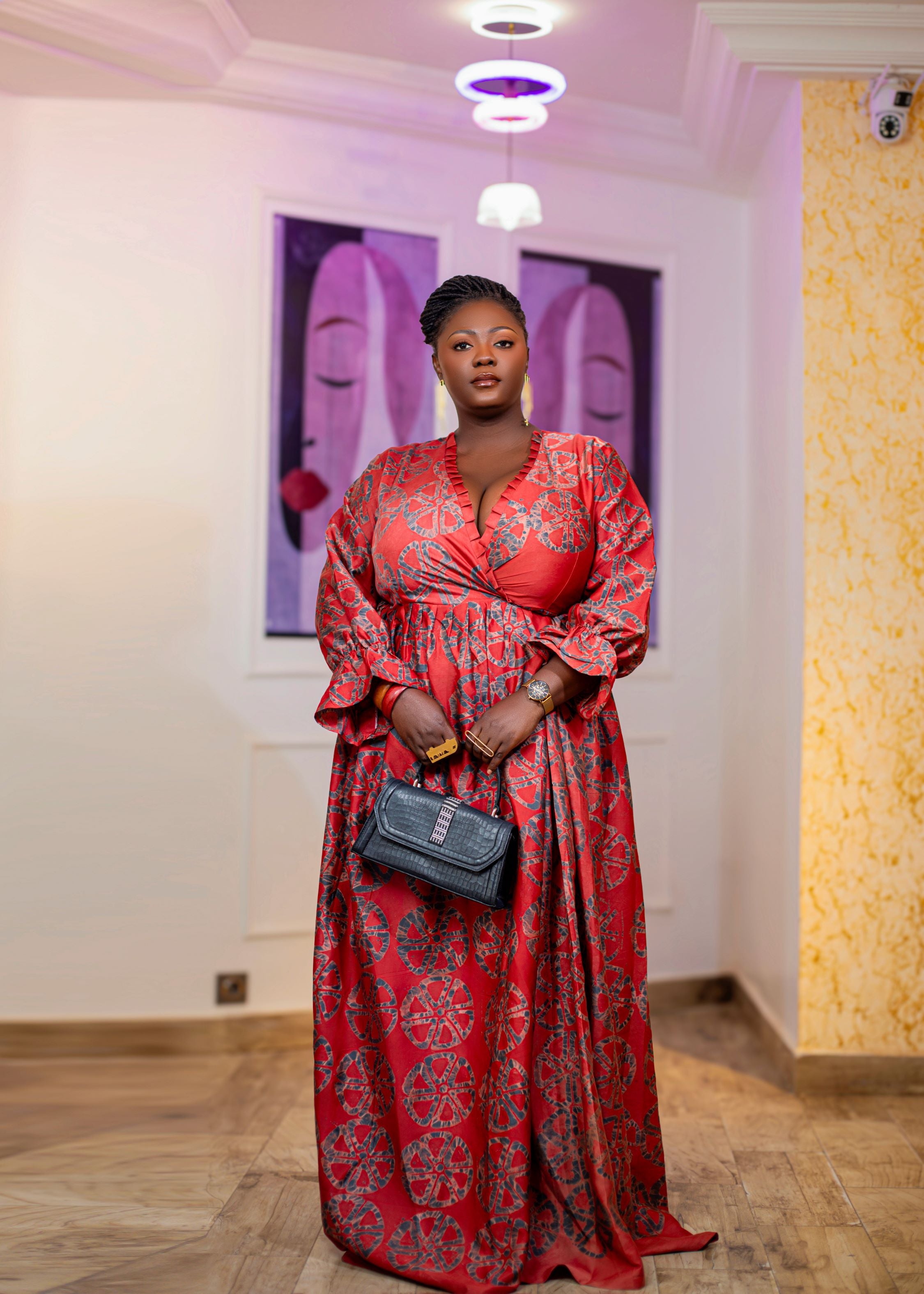 Aitta Red & Black African Print Wrap Dress - Gaarmi