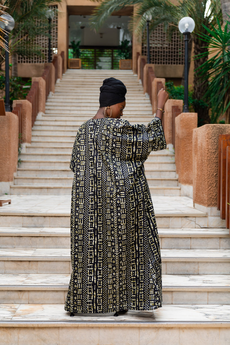 Aicha African Print Bogolan Kimono (Black) - Gaarmi