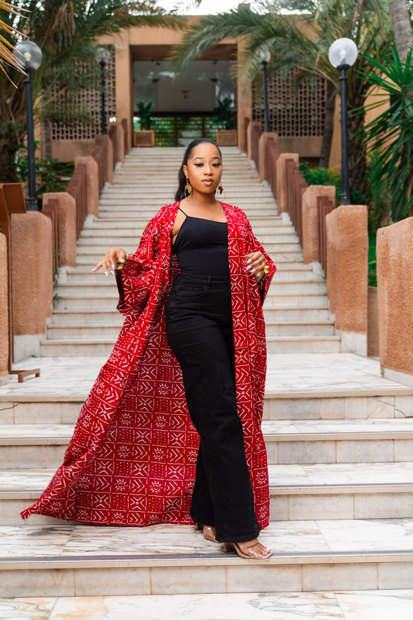 Aicha African Print Bogolan Kimono (Red) - Gaarmi