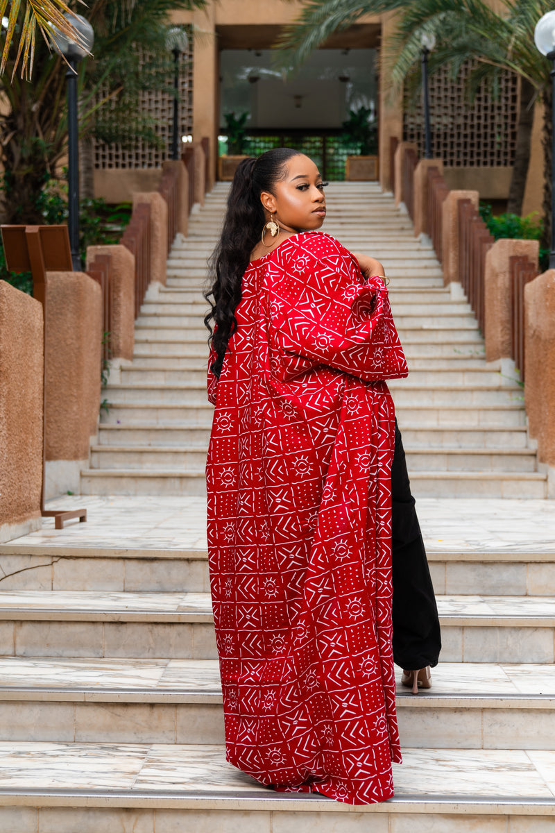 Aicha African Print Bogolan Kimono (Red) - Gaarmi