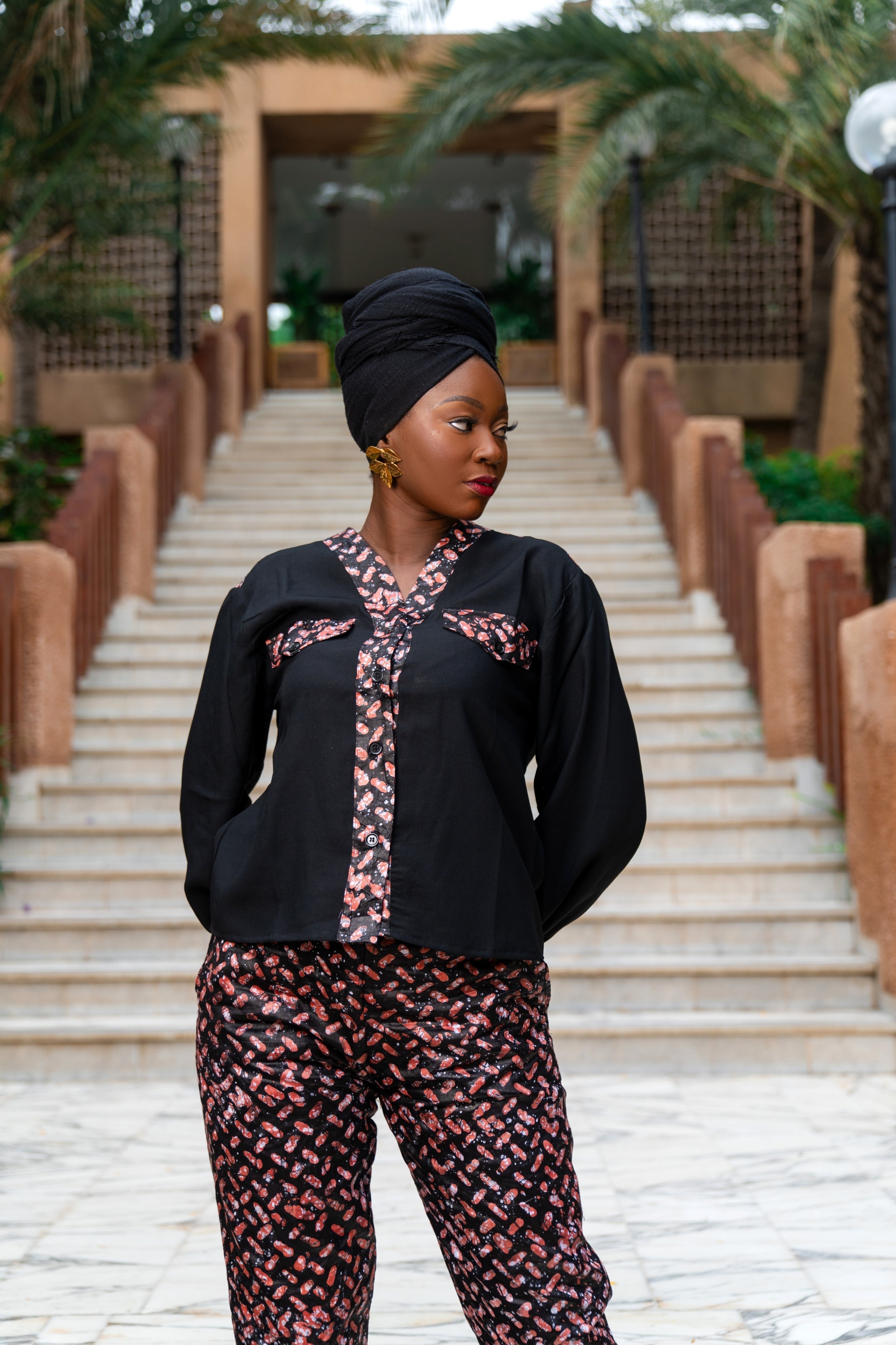 Bintou African Tie-Dye Shirt and Trouser Set (Orange) - Gaarmi